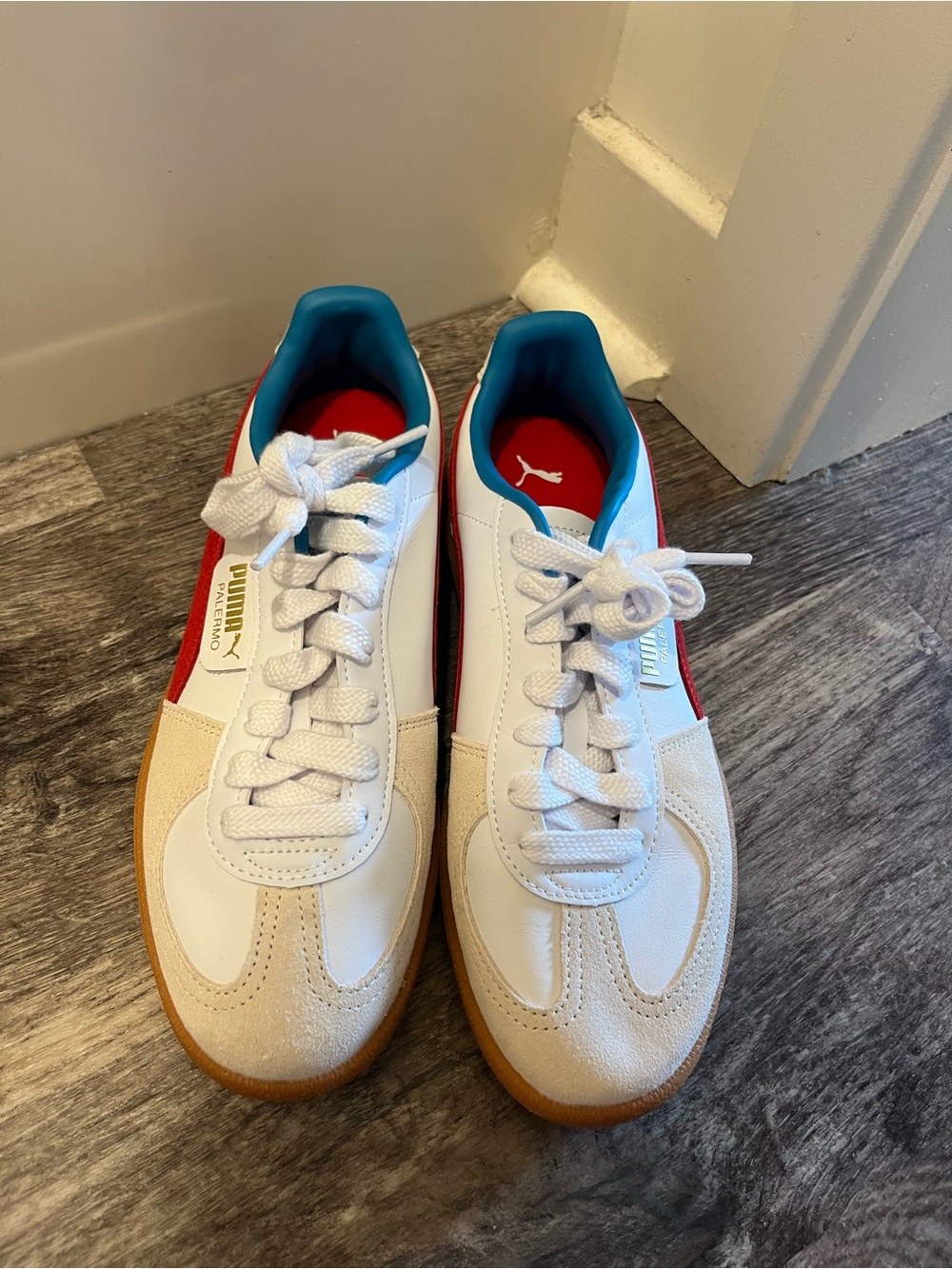 White and red Puma Palermo sneakers